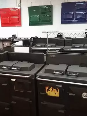 showroom with rows of rayburn cookers
